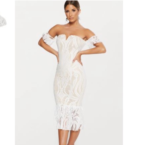 white frill hem midi dress